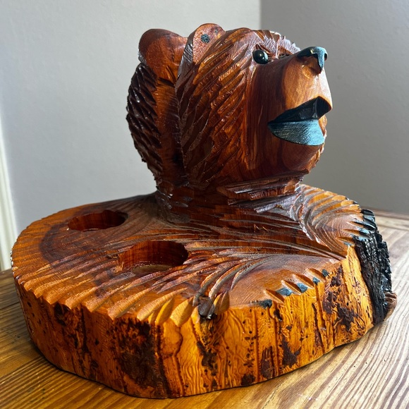 ๐ป ๐ป 2 BEARS CARVING SCULPTURE Handmade Chainsaw Napkin, Salt & Pepper Holder! - Picture 8 of 8